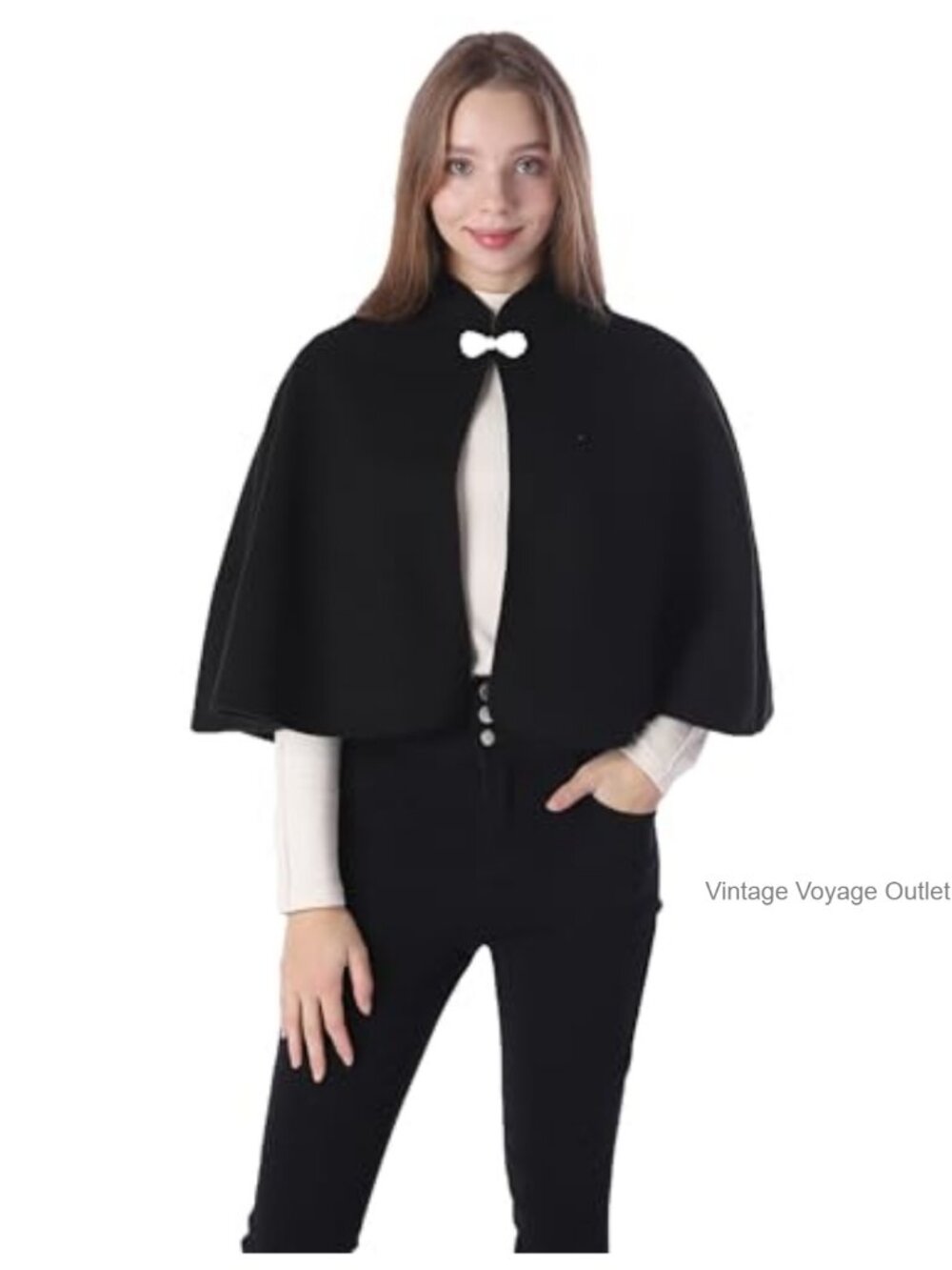Wool Blend Hooded Capelet Poncho Wrap for Women